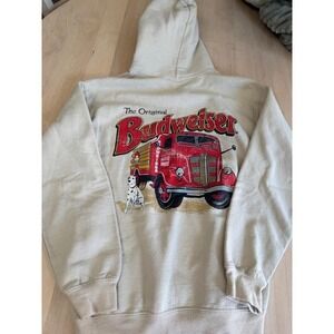 Budweiser Hoodie Oatmeal Tan Graphic Truck Dalmatian Sweatshirt Small